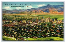 Uccelli Occhio Vista Skyline Affari Sezione El Paso Texas Tx Unp Lino Cartolina - $3.02