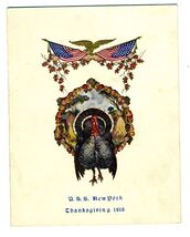 U S S New York BB-34 Battleship Thanksgiving Dinner Menu &amp; Band Program ... - $173.69