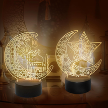 Ramadan Decorations, Ramadan Mubarak Night Light 2Pcs with 3D Moon Lantern Star  - £19.14 GBP