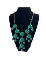 Silver Tone Necklace Green Dangle Beaded Bib Statement 17&quot;-21&quot; - £11.87 GBP
