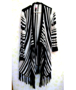 Long Fringed Shawl/Poncho/Cape Black/White/Beige stripe Lg 11-13 NWOT Ne... - $30.02 CAD