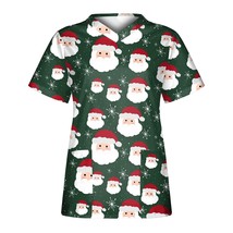 Women Nurse Scrubs Cute  Print Wor Uniform Chirstmas Pocket Uniforms T-Shirts Wo - £38.78 GBP