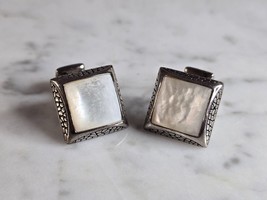 Mens Vintage Estate Sterling Silver Modernist MOP Cuff Links 24.4g E7636 - £103.65 GBP