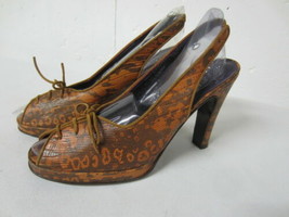 Vintage KENNETH COLE Made ITALY Russet REPTILE Peep Toe Slingback Heels ... - £47.40 GBP