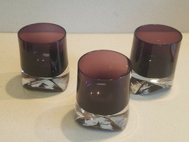 Set of 3 Amethyst Purple Glass Goblets Manhattan Clear Tulip Shaped Bottom - £23.64 GBP