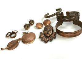 Copper Jewelry Lot MCM Mid Century Mod cuff bracelets earrings brooch pi... - £27.17 GBP