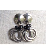 Vtg Silver Tone Round Interlocking Circles Drop Dangle Earrings Bead Clu... - £9.34 GBP