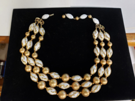 Vintage Signed Deauville Plastic Beads 3 Strand Necklace Choker 16&quot; L - $51.22