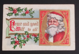 Christmas Santa Peace and Good Will To All Gold Embossed Antique Postcard c1909 - £5.58 GBP