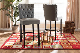 Nevena Dark Gray Velvet Fabric Dark Brown 2Pc Bar Stool Set - $188.00