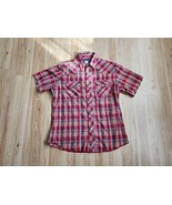 Wrangler Western Mens Shirt L Red Roberts Plaid Pearl Snap Short Sleeve ... - £15.67 GBP
