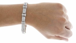 Diamond Statement Bracelet 10K White Gold 8.5&quot; Link Pave Round Cut Bangle 2.08Ct - £266.89 GBP