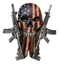 Military American Flag Star Spangled Banner Skull With 2 Gun Rifles Wall... - $24.99