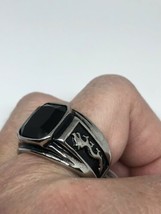 Vintage Onyx Noir Hommes Bague Dragon Argent Acier Inoxydable Taille 9 - £31.65 GBP