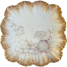 Antique Limoges France Hand Painted Fish Plate Square Shell Border 11&quot; U57 - £36.76 GBP