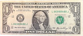 $1 One Dollar Bill L 86988488 5 8s, 5 oak, fancy serial - £2.38 GBP