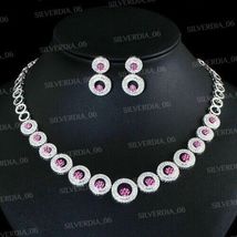 15CT Round Cut Simulated Sapphire Women&#39;s Necklace Set  Gold Plated 925 Silver - £279.28 GBP