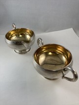 Amston Sterling Silver Weighted Sugar Bowl &amp; Creamer Set #834 Gold Washed 202g - £107.28 GBP