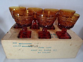 Indiana Colony Glass 7 Amber Park Lane Champagne Sherbets Ice Cream Dessert Cups - £23.36 GBP