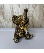 Vintage La Vie Elephant Sitting Safari Patchwork Animal Print Ceramic Fi... - $30.00