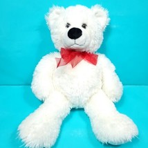 Christmas Teddy Bear Stuffed Plush White Cuddle 17&quot; Fiesta Red Bow  - £14.01 GBP