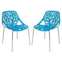 LeisureMod Modern Blue Dining Chair Set of 2 with Chromed Legs - $106.82