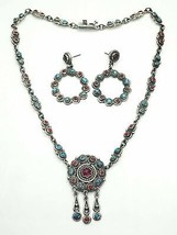 Vintage Taxco TM-206 Turquoise Coral &amp; Crystal Sterling Silver Set MATL-Style - £631.88 GBP