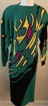 Vintage Hanae Mori Boutique Knit Dress Long Sleeve Midi Maxi Multicolor ... - £355.48 GBP