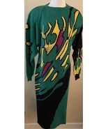 Vintage Hanae Mori Boutique Knit Dress Long Sleeve Midi Maxi Multicolor ... - $606.86 CAD