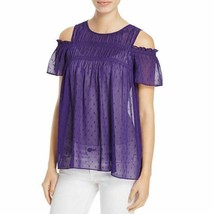 Michael Kors Womens Sheer Cold Shoulder Smocked Purple Pullover Top Blouse SMALL - £31.33 GBP