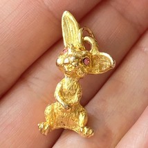 Bunny Rabbit Charm Gold Tone Pink Crystal Eyes Floppy Ear Jewelry Cute! - £10.35 GBP