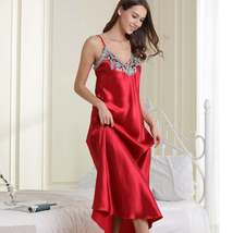 Women&#39;s Nightdress Lace Satin Nightgowns Sexy Lingerie Long Chemise Slee... - £47.66 GBP