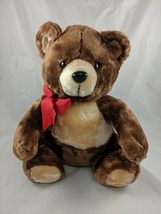 Brown Bear Plush 13 Inch Red Bow Yeonnam Int'l Korea Stuffed Animal toy - £13.51 GBP