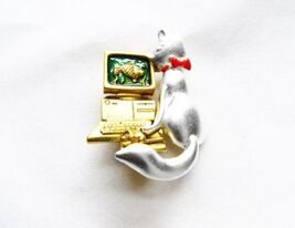 Danecraft Silver - Plated Cat and Computer Mouse Pin Brooch - $14.80