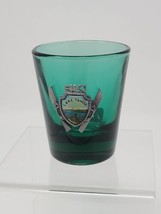 Lake Taho Souvenir Shot Glass Green Glass Pewter Ski Emblem Collectible - $9.89