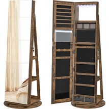 Rustic Brown Wood Jewelry Cabinet Armoire Organizer Freestanding Rotating Mirror - £293.51 GBP