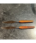 2- Vintage MCM Fleetwood Designer Teak Handle Stainless Steel Steak Knives - £7.43 GBP