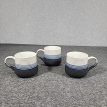 3 Pfaltzgraff Jaxon Stoneware Coffee Mugs Microwave Dishwasher Gray Blue - £21.71 GBP