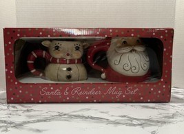 Joanna Parker Ceramic 20oz Vintage Santa and Reindeer Mug Set Cer2792 - £19.91 GBP