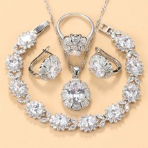 15Ct Oval Simulated Moissanite Women&#39;s Jewelry Set 14K White Gold Plated Silver - £329.66 GBP
