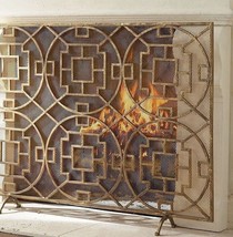 Geometric Fireplace Fire Screen Chinese Chippendale Single Panel Mesh Ba... - £234.38 GBP