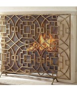 Geometric Fireplace Fire Screen Chinese Chippendale Single Panel Mesh Ba... - £229.86 GBP