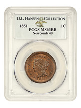 1851 1c PCGS MS63 RB (N-40) ex: D.L. Hansen - $4,761.49