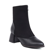 Women&#39;s Fashion patchwork front zip Ankle Boots autumn winter pointed toe high h - £56.65 GBP