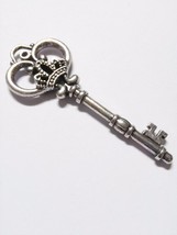 Large Key Pendant Skeleton Key Pendant Antiqued Silver Ornate Thick Skeleton Key - £4.25 GBP