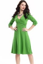 Unomatch Women&#39;s V-neck Swing Pencil Skirt Style Dress Green - $33.99