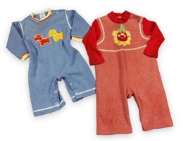 Vintage Carters Red Blue Embroidered Rompers Baby Infant Size 6 &amp; 12 Months - £15.25 GBP