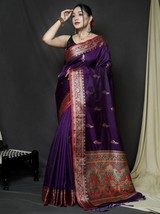 Purple Silk Saree || Pure Kanchipuram  paithani silk sarees, || Rich Pallu Weddi - £58.00 GBP