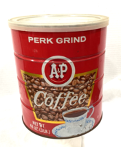 Vintage A&amp;P Brand Coffee Tin Can RED 3 pound with LID Perk Grind 1975 - $14.03