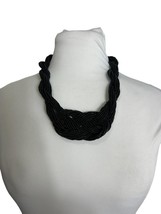 Seed Bead Black Necklace Twisted Knotted Silver Tone 20&quot; Long Boho - £9.47 GBP